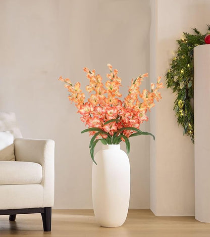 IPOPU Orange Fake Flowers - 5PCS Gladiolus Artificial Flowers, 33" Silk Gladiolus Faux Flowers with Long Stems for Tall Vase Wedding Centerpieces, Home Table Party Decor