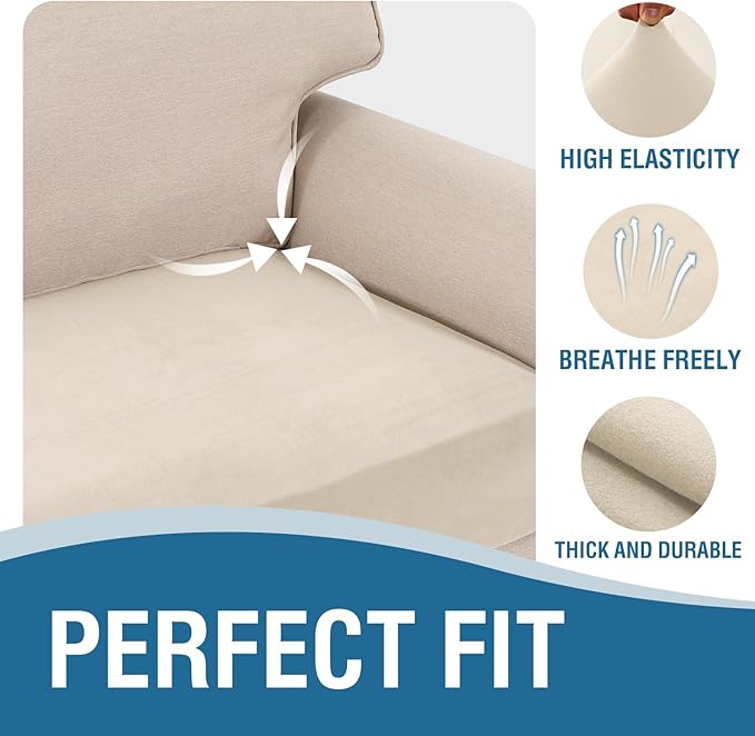 H.VERSAILTEX Fleece Couch Cushion Covers Stretch Loveseat Covers for 2 Cushion Couch Loveseat Covers Comfortable and Durable Fabric (2 Seater Cushion Cover, Ivory)