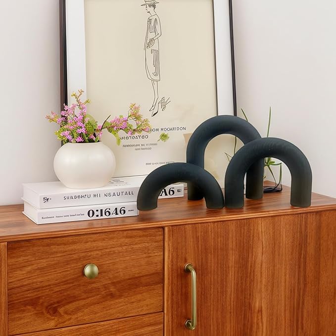 3Pcs Wood Arch Decor Accents - Home Book Table Decorative Rustic Arch Decor Modern Boho Minimalist Coffee Table Bookshelf Living Room Entryway Aesthetic Decorations Objects (Blue)