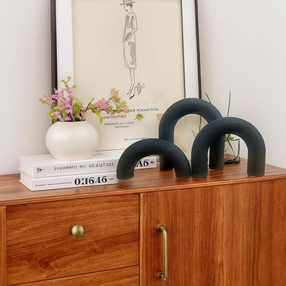 3Pcs Wood Arch Decor Accents - Home Book Table Decorative Rustic Arch Decor Modern Boho Minimalist Coffee Table Bookshelf Living Room Entryway Aesthetic Decorations Objects (Blue)