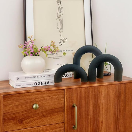 3Pcs Wood Arch Decor Accents - Home Book Table Decorative Rustic Arch Decor Modern Boho Minimalist Coffee Table Bookshelf Living Room Entryway Aesthetic Decorations Objects (Blue)