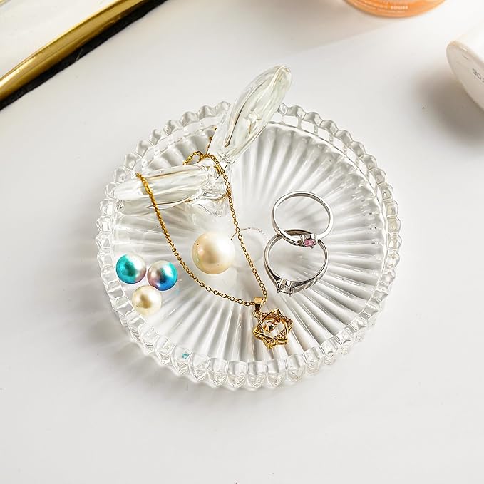 H&D HYALINE & DORA 4 Inch Butterfly Ring Holder Dish Butterfly Gifts for Women Glass Rings Tray Wedding Ring Holder Engagement Gifts