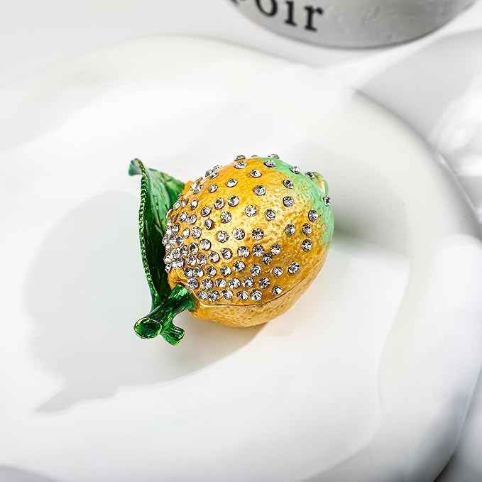 YU FENG Lemon Trinket Boxes Hinged Lemon Figurines Collectibles Hinged Jewelry Box Necklace, Earrings,Ring Holder for Women Girls