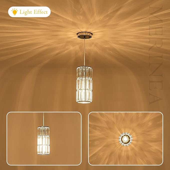 Chrome Pendant Lighting, Modern Crystal Mini Pendant Light Fixture, Adjustable 3-Pack Chandeliers for Kitchen Island, Dining Room, Bedroom