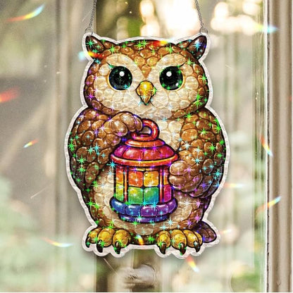 Bronze Owl Beacon Acrylic Suncatcher, Window Hanging Sun Catcher Ornament, Crystal Prism Light Catcher Decor, Sunlight Window Decor, Aesthetic Home Decor Gift