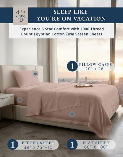 LANE LINEN 100% Cotton Split King Bedding Set for Adjustable Beds - 1000 Thread Count, Fully Elasticized Reinforced 15" Extra Deep Pocket Split King Sheets, Sateen Weave for Silky Finish - Sepia Rose