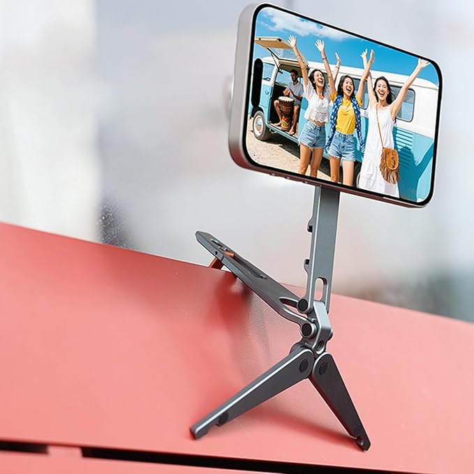 Magnetic Phone Tripod Stand Portable Cell Phone Holder Strong Magnet Mini Pocket Smartphone Mount Foldable Selfie Stick Tripod with 1/4" Screw Hole & Hook for iPhone 17 16 15 14 13