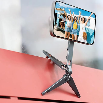 Magnetic Phone Tripod Stand Portable Cell Phone Holder Strong Magnet Mini Pocket Smartphone Mount Foldable Selfie Stick Tripod with 1/4" Screw Hole & Hook for iPhone 17 16 15 14 13