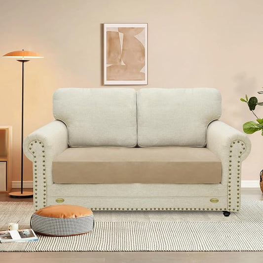MAXIJIN Velvet Stretch Couch Cushion Covers Soft Loveseat Cushion Cover Replacement Sofa Seat Cushion Slipcovers RV Protector with Elastic Bottom (1 Piece Loveseat Cushion Cover, Camel)