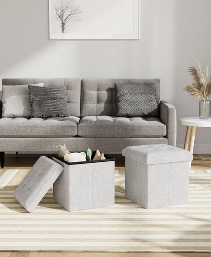 Folding Storage Ottoman Bench, Multi-Functional Ottoman Foot Rest, End of Bed Bench, Storage Chest for Living Room, Bedroom, Hallway, Entryway, Holds Up to 300 lbs (Light Gray, 15 Inches)