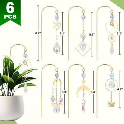 Crystal Suncatcher, 6 Pack Garden Suncatchers Small Trellis for Potted Plants Indoor Plant Trellis Sun Catchers Decoration for Garden Home Window
