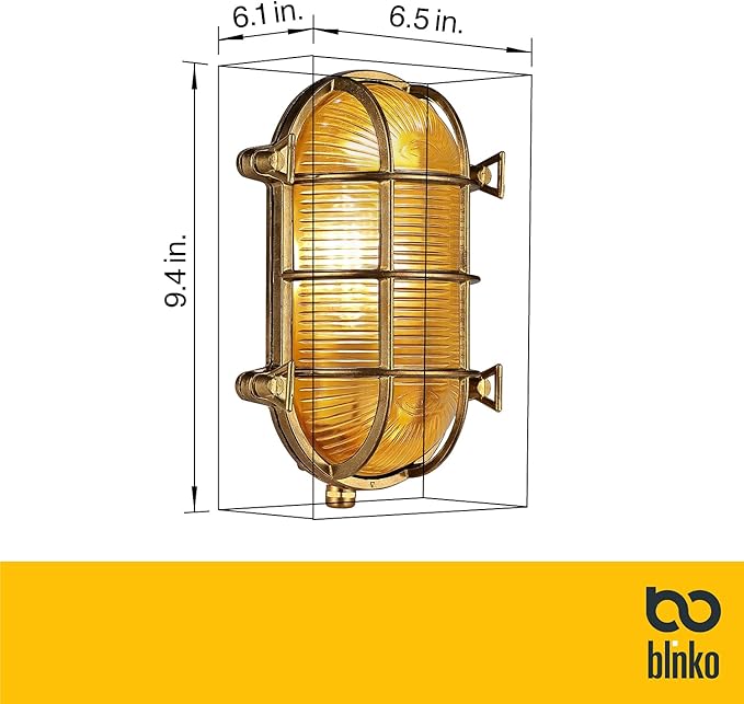 BLINKO Nautical Brass Bulkhead Wall Light,Vintage Retro Wall Sconce,Industrial Lighting Fixtures,Mid Century Modern Decorative Light,IP 65 Precision Waterproof,Outdoor Indoor Deco,Lampshade Only