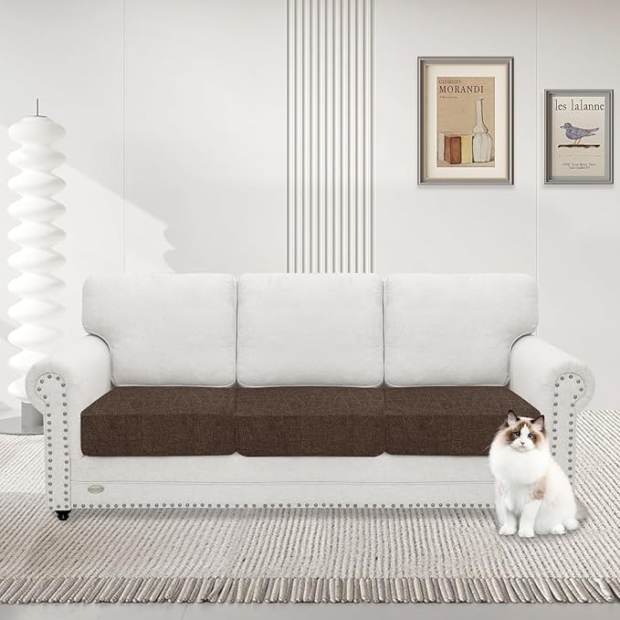 MAXIJIN Waterproof Couch Cushion Covers Stretch Sofa Seat Slipcovers Washable，Sectional Outdoor Cushion Covers with Elastic Bottom for Dogs Pets Kids (3 Pc Cushion Cover, Light Coffee)