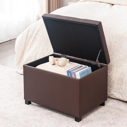 Joveco 24" Leather Storage Ottoman Bench, Rectangle Foot Rest Stool for Living Room, Bedroom, Entryway, Brown