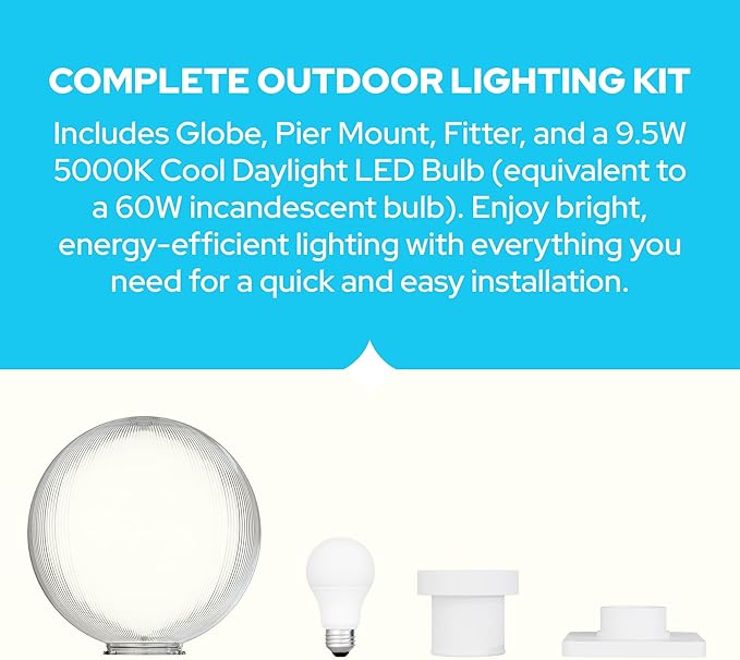KASTLITE 12" Globe Pier Mount Outdoor Lighting with LED Lamp | UV & Waterproof Pillar & Column Lights | Deck Driveway Yard Patio & Garden Fixture | Made in USA | Prismatic Cover, White Basic Base