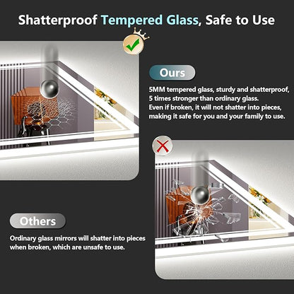 48x40 LED Bathroom Mirror with Lights, Backlit and Front Lit, Anti-Fog Lighted Vanity Mirrors for Bathroom Wall, Dimmable, 3-Color Light, Memory, Shatter-Proof, HD Tempered Glass, CRI＞90