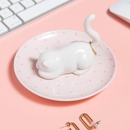 Cat Ring Holder Ring Dish Ceramic Jewelry Holder Dish Trinket Tray For Rings Earrings Trinkets Organizer, Funny Cat Themed Gifts for Mom, Birthday Gifts for Women