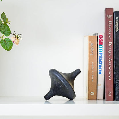 DN DECONATION Black Resin Decorative Spinning Top Statue - Artistic Gyroscope Sculpture for Home & Office Decor - Modern Shelf Decor for Living Room, Bookshelf Coffee Table Decor - Unique Gift for Men