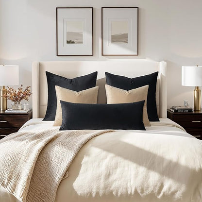 MIULEE 28x28 Inch Euro Sham Velvet Pillow Covers, Set of 2 Large Square Decorative Pillows -Black Super Soft for King Bed, Sofa, Couch, Accent Chairs