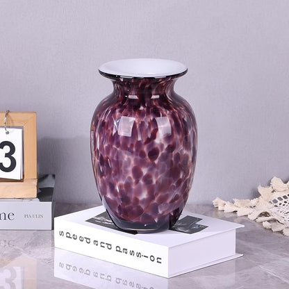 Hand Blown Glass vase, Purple Wide Mouth Glass Large vase for Home Decoration Bouquet, Suitable for Office Living Room TV Stand Kitchen Dining Table Centerpiece Bookshelf entryway Desktop Decoration.