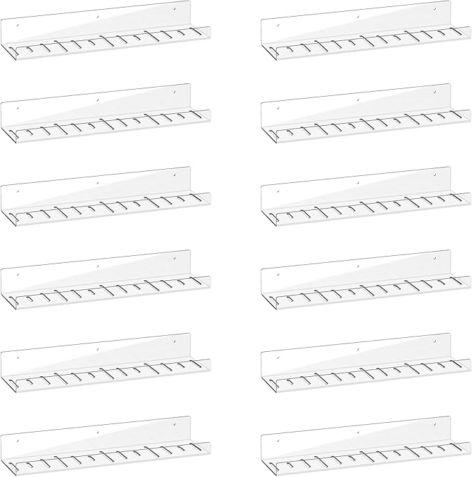 LAZYROSY 12 Pack Floating Shelves - Clear Acrylic/PET Wall Mounted Non-Drilling Storage Rack with Adhesive, Invisible Bathroom and Bedroom Shelves for Kitchen, Living Room, Clear Decoration