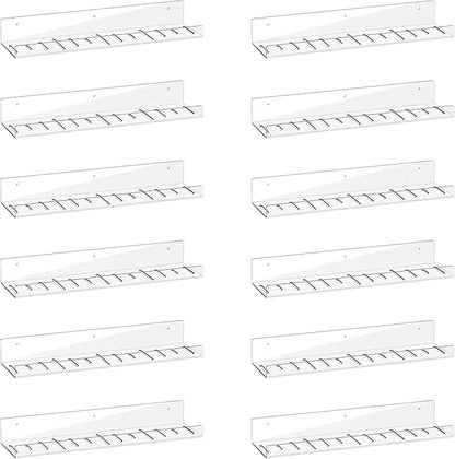 LAZYROSY 12 Pack Floating Shelves - Clear Acrylic/PET Wall Mounted Non-Drilling Storage Rack with Adhesive, Invisible Bathroom and Bedroom Shelves for Kitchen, Living Room, Clear Decoration