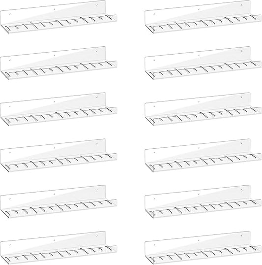 LAZYROSY 12 Pack Floating Shelves - Clear Acrylic/PET Wall Mounted Non-Drilling Storage Rack with Adhesive, Invisible Bathroom and Bedroom Shelves for Kitchen, Living Room, Clear Decoration