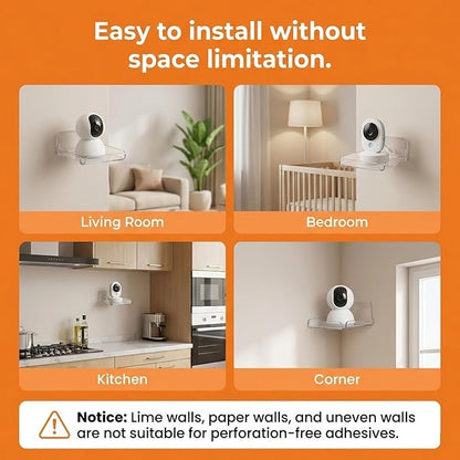Small Floating Shelf for Wall, 4'' Mini Self Adhesive Clear Acrylic Wall Mount Shelves for Monitor Speaker Bedroom Living Room Storage & Decoration(2 Pcs)