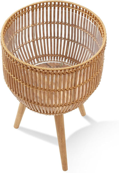 Casafield Indoor Planter with Stand, Natural Floor Planter with Wood Legs, Large Plant Pot Cover with Liner for Houseplants, Flower Pots and Trees