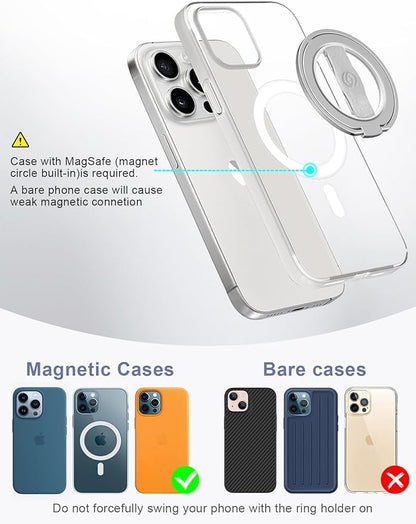 EWA MagOne 3rd Gen [Compatible with MagSafe] Phone Grip Stand with Finger Strap, Removable Magnetic Ring Holder Kickstand Loop for iPhone 17,16,15,14,13,12 Series (Silver)