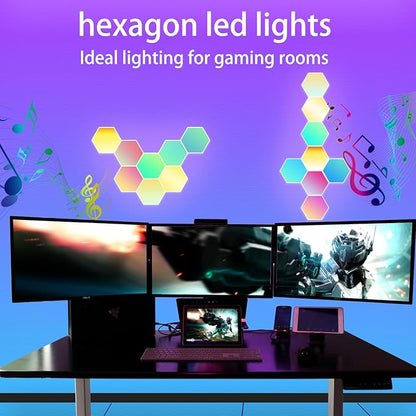 8 Pack Hexagon Lights for Wall LED, That Sync with Music, APP & Remote Controls Hex Lights, RGB LED Wall Panels for TV, Bedroom, Living Room, Game Room Decor