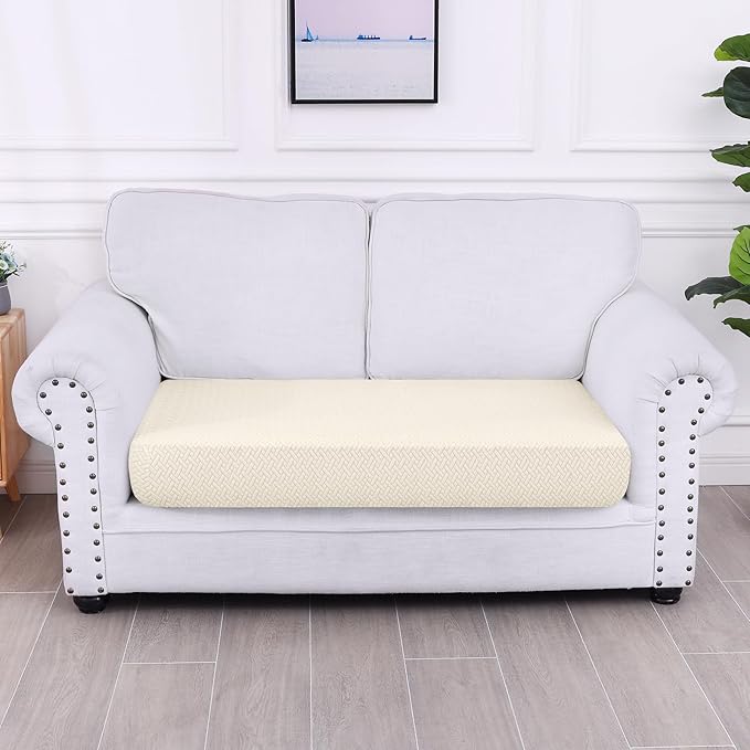 Smiry Waterproof Couch Cushion Covers, Stretch Jacquard Thick Sofa Cushion Covers, Washable Seat Slipcover Elastic Furniture Protector for Pets, Kid (Medium, Beige)
