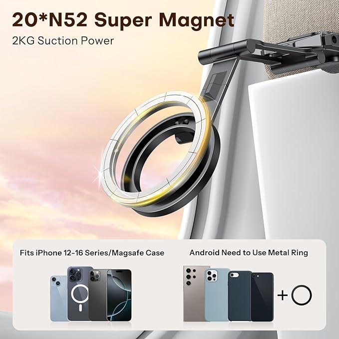 [2 Pack] OMOTON 360°Rotating for MagSafe Tripod, Adjustable Aluminum Magnetic Phone Tripod for iPhone 17/16/15/14 Pro Max Air, Foldable Cell Selfie Stick Fits Vlog, Gym, Travel Essentials