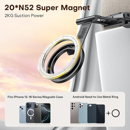 [2 Pack] OMOTON 360°Rotating for MagSafe Tripod, Adjustable Aluminum Magnetic Phone Tripod for iPhone 17/16/15/14 Pro Max Air, Foldable Cell Selfie Stick Fits Vlog, Gym, Travel Essentials