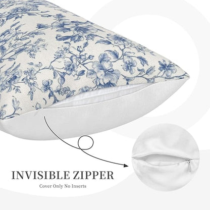 Blue Pillow Covers 12x20 Set of 2 Chinoiserie Blue and Cream Floral Throw Pillows Vintage Rustic Toile Flower Decorative Pillowcase Outdoor Chinoiserie Decor Lumbar Cushion Case for Couch Bed