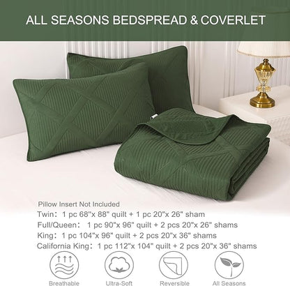 Exclusivo Mezcla Quilts Queen Size - Olive Green Quilt Set Bedspread with 2 Pillow Shams, Modern Bedding Set with Striped Pattern, Soft Lightweight Bedspreads Queen Size for All Seasons