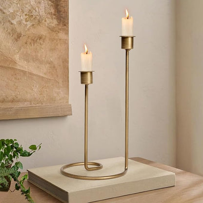Modern Twisted Metal Candle Holder, Gold Taper Candlestick Centerpiece for Table Décor, Wedding, Holiday & Housewarming Gift