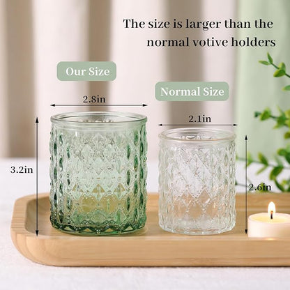 8Pcs Large Votive Candle Holders Green Tea Light Candle Holders Glass Candle Holder for Wedding, Bridal Shower, Table Centerpiece, Party, Home Decor