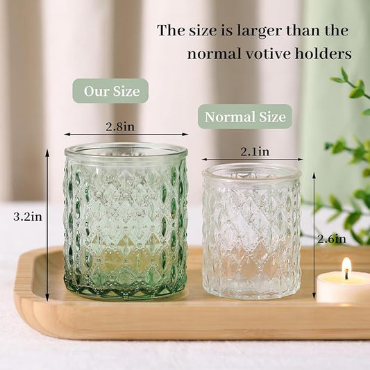 8Pcs Large Votive Candle Holders Green Tea Light Candle Holders Glass Candle Holder for Wedding, Bridal Shower, Table Centerpiece, Party, Home Decor