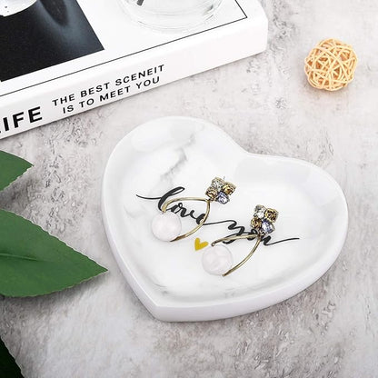 Emibele Jewelry Tray Dish, Heart Shaped Ring Dish Decorative Trinket Plate with Words - Love You Romantic Gifts for Her Mom Daughter Sister Best Friend, White Marble