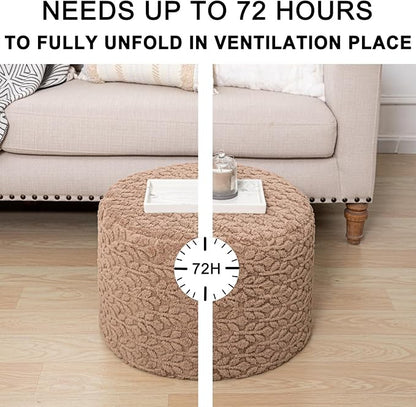 Round Pouf Ottoman Stuffed 20 x 20 x 14 Inches Boho Poof Foot Stool Home Decor Floor Pouffe Ottoman Foot Rest for Couch Sofa Bean Bag Chairs Living Room Bedroom (Brown)