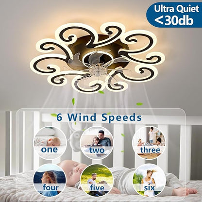 HuixuTe 29" White Flower Modern Ceiling Fan with Lights Remote Control, Low Profile Ceiling Fan with Light for Kitchen Bedroom Living Room