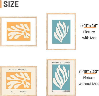 upsimples 16x20 Picture Frame Set of 5, Display Pictures 11x14 with Mat or 16 x 20 Without, Wall Gallery Poster Frames, Natural