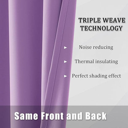 DUALIFE Solid Thermal Insulated Blackout Curtains Purple for Girls Bedroom Window Treatment Ring/Grommet Top Drapes Triple Weave Home Decoration (52 x 54 Inch, 2 Panels, Amethyst Orchid)
