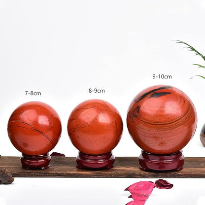 JIC Gem Natural Red Jasper Healing Crystal Ball Divination Gemstone Sphere Ball,Feng Shui Reiki Aura Home Desk Decor (80-90mm)