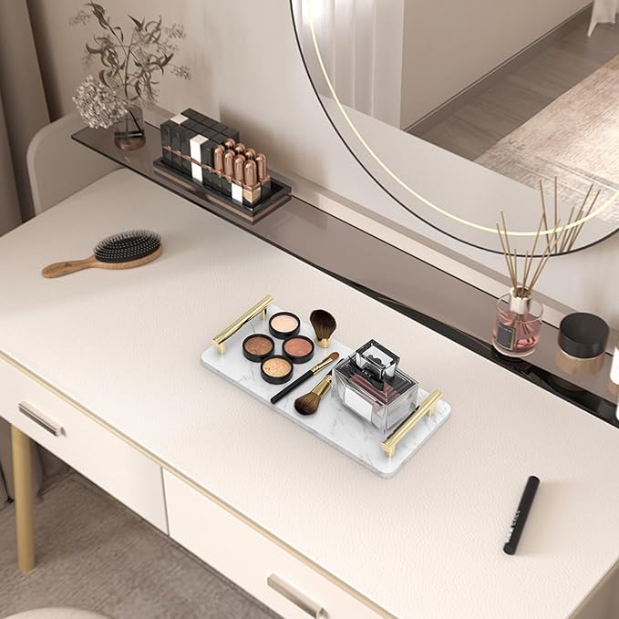 Guest Towel Holder Tray for Bathroom,Marble Slab with Handles -Napkin Holder for Kitchen - Bathroom Tray (Gold,Small)
