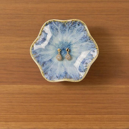 2Pcs Ceramic Jewelry Dish - Lotus Leaf Shape, for Ring Holder Necklace Small Key, Suitable for Mother Friend Sister, Gifts for Women, Cute Plate Trinket Tray, Home Decor (Green & Light Blue)