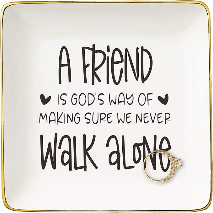 NZY Friendship Gift for Woman,Sister,Birthday Chirstmas Gifts for Women, Best Friends Bestie BFF Soul Sister-Ceramic Jewelry Tray Trinket Holder Ring Dish-A Friend is God's Way