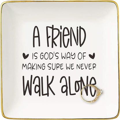 NZY Friendship Gift for Woman,Sister,Birthday Chirstmas Gifts for Women, Best Friends Bestie BFF Soul Sister-Ceramic Jewelry Tray Trinket Holder Ring Dish-A Friend is God's Way