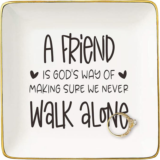 NZY Friendship Gift for Woman,Sister,Birthday Chirstmas Gifts for Women, Best Friends Bestie BFF Soul Sister-Ceramic Jewelry Tray Trinket Holder Ring Dish-A Friend is God's Way